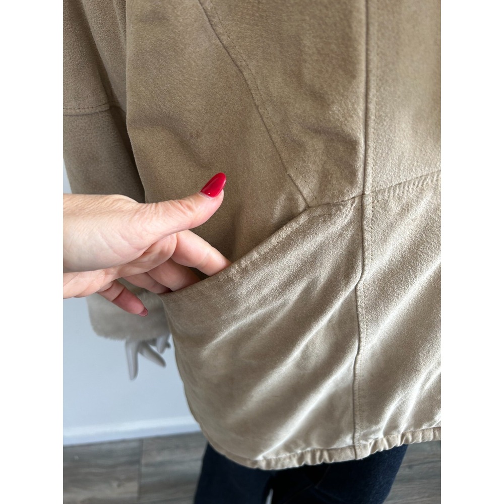 Vintage Fitz Wright Leather Suede Faux Shearling Coat Shawl Collar Size Large - Picture 3 of 16